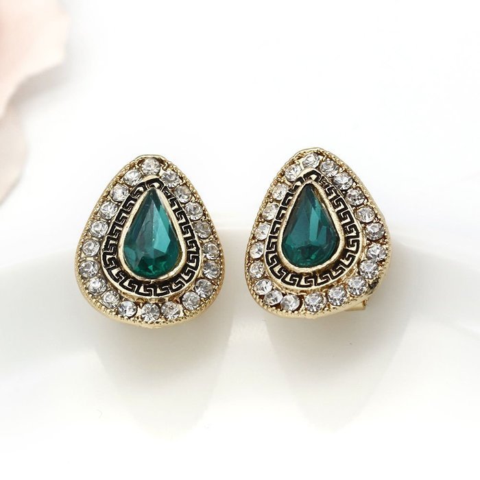 Handmade Emerald Waterdrop Earrings+Crystal Necklace Bohemian Women Ethnic Party N3