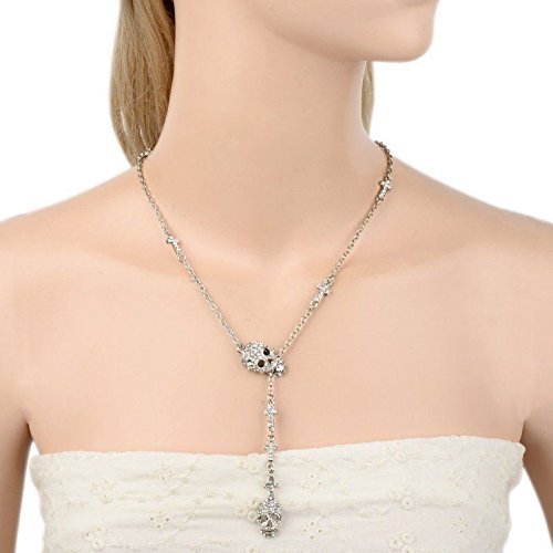Skull Rhinestone Crystal Chain Necklace Pendant Vintage Silver Halloween Gift N4