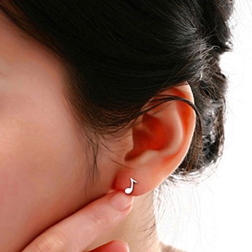 Cute Tiny Women silver plated Musical Note Ear Stud Earrings Gift Funny N6