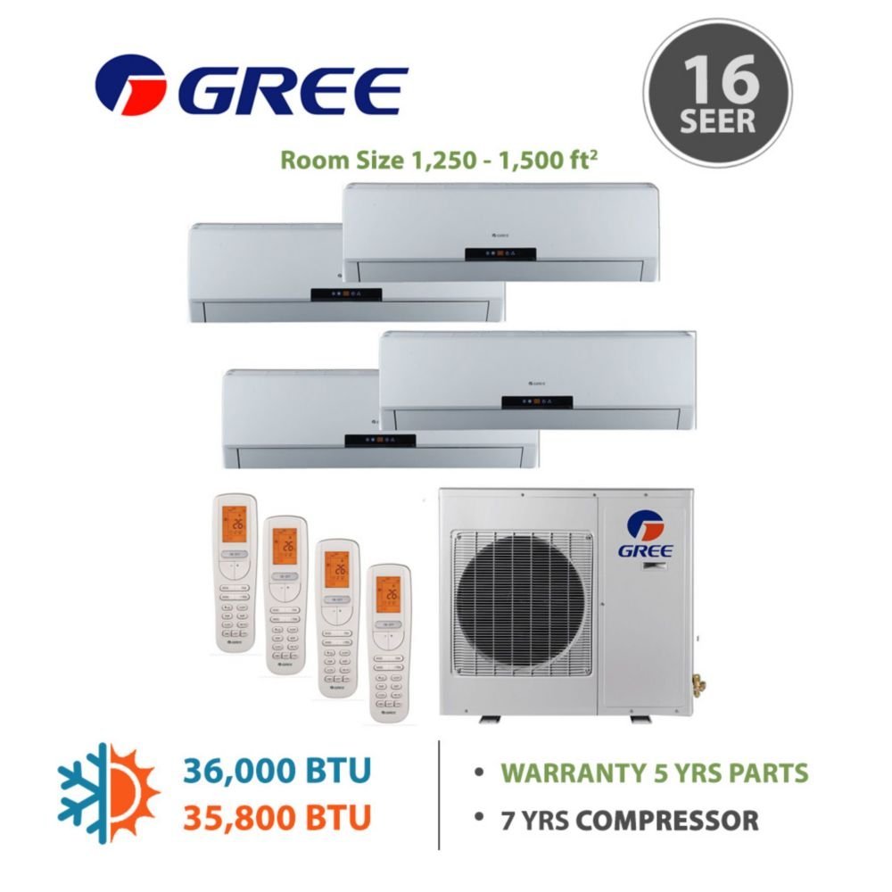 Gree Multi36bneo403 36 000 Btu Multi Quad Zone Wall Mounted Mini Split Air Conditioner With