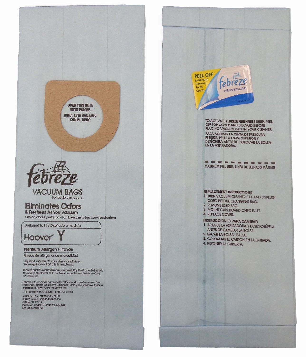10 Allergy Filtration Hoover Type Y Scented Replacement Vacuum Bags To
