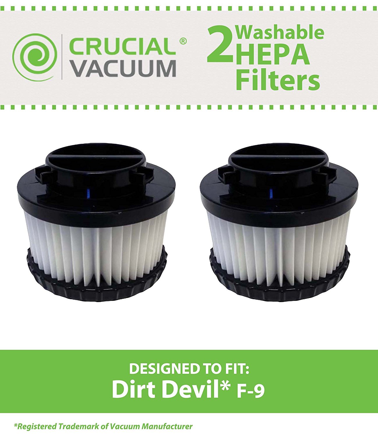 2 Dirt Devil F9 WASHABLE, REUSABLE Vacuum HEPA Filter; Compare With Dirt Devil Part 3DJ0360000