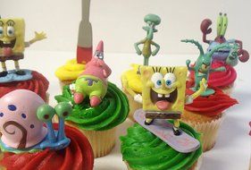 Spongebob SquarePants 11 Piece Birthday Cupcake Topper Set Featuring 2" to 3" Cupcake Toppers of Squidward, Sandy...
