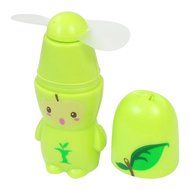 uxcell&reg; White Green Plastic Apple Prints 2 Flabellums Mini Cooling Fan w Strap