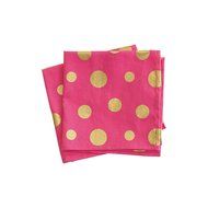 Jessie Steele Pink and Gold Retro Polka Dot 4 Piece Cloth Cocktail Napkin Set