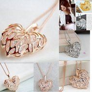 CH Women 925 Sterling Silver Plated Crystal Heart Pendant Necklace Chain Jewelry N2