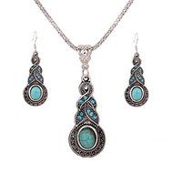 Silver Plated Chain Turquoise Crystal Earrings Necklace Set Women Jewelry