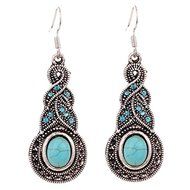 Silver Plated Chain Turquoise Crystal Earrings Necklace Set Women Jewelry N2