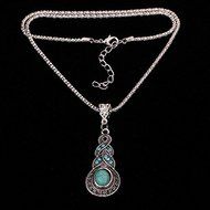Silver Plated Chain Turquoise Crystal Earrings Necklace Set Women Jewelry N3