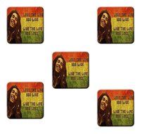 Bob Marley Rasta Colour Seamless Custom Square Coasters 5 Piece Set Cup Mat Mug - CyberSome Best Gift