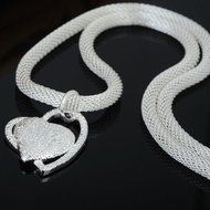 Women Amazing Silver Plated Dual Heart Pendant Mesh Choker Necklace