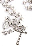 White Zircon Crystals Beads Rosary Catholic Necklace Miraculous Medal &amp; Crucifix N4