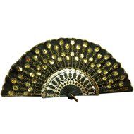 Weixinbuy Chinese Retro Folding Hand Held Fabric Fan Embroidered Peacock Party Decor N9