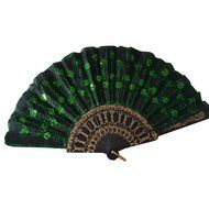 Weixinbuy Chinese Retro Folding Hand Held Fabric Fan Embroidered Peacock Party Decor N10