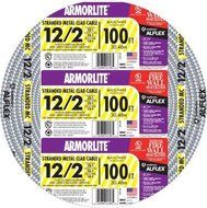 Southwire 68580023 100-Feet 12/2 Type 12-Gauge 2 Conductors MC Solid Metal Clad Cable with Aluminum Armor and...