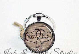 Couple's Burned Heart Initial Keychain, Wedding Gift For Him, Couple's Key Ring, Gift for Husband, Gift for Groom...