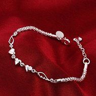 Fashion 925 Sterling Silver Women Charm Love Heart Beads Bracelet Bangle Jewelry N6