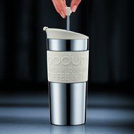 Bodum Coffee Travel Press With Extra Lid Stainless Steel - Black - 0.35 L, 12 Oz N2