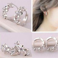New Fashion Women Silver Plated Flower Crystal Rhinestone Stud Hoop Earrings