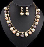Fashion Jewelry Women Crystal Pendant Chain Choker Collar Bib Pearl Necklace Set N2