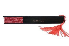 TANG DYNASTY(TM) High Quality Red Japanese Silks Hand Fan Cherry With Black fan rib Handheld Fan Jhf-156 N2