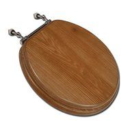 Comfort Seats C1B2R1-18CH Decorative Oak Wood Round Toilet Seat with Chrome Hinges, Dark Oak by Comfort Seats