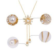 E.a@market Fashion Pearl Flower Long Necklace Pendant Sweater Chain for Women