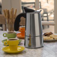 Primula 6-Cup Espresso Maker &ndash; Finely Crafted Stainless Steel &ndash; Stay-Cool Silicone Handle and a Flip Top Lid &ndash;... N2