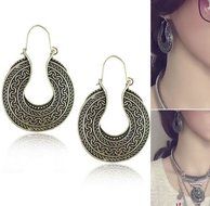 Women Vintage Fashion Bohemian Boho Style Big Round Beaded Dangle Alloy Earrings N2