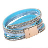 AutumnFall&reg; Stackable Rhinestone and Alloy Studs Black PU Leather Wrap Bracelet (Black) N8