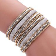 AutumnFall&reg; Stackable Rhinestone and Alloy Studs Black PU Leather Wrap Bracelet (Black) N9