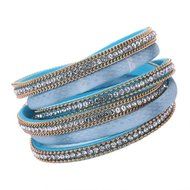 AutumnFall&reg; Stackable Rhinestone and Alloy Studs Black PU Leather Wrap Bracelet (Black) N10