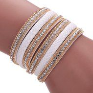 AutumnFall&reg; Stackable Rhinestone and Alloy Studs Black PU Leather Wrap Bracelet (Black) N11