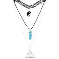 3P Quartz Multi Layer Goth Tattoo Choker Necklace Stretch Elastic Goth Boho 90s N7