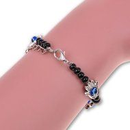 Evil Eye Vinatge Hamsa Fatima Hand Tibetan Silver Beaded Charm Chain Bracelet N2