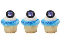 12 CUPCAKE topper RINGS new NEW YORK RANGERS hockey NHL party ANY occasion BIRTHDAY fan FAVORS cake DECORATIONS