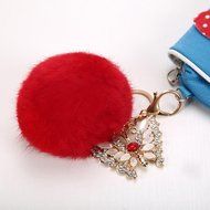 AutumnFall&reg; Rabbit Fur Ball Rhinestone Butterfly Keychain Bag Plush Key Ring Car Key Pendant (Hot Pink) N11