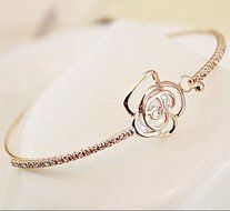 New Graceful Women Crystal Flower Bangle Gold Filled Cuff Chain Bracelet Jewelry N2