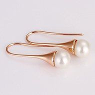 Women Simple 18K Rose Gold Filled Charm Pearl Dangle Drop Evening Prom Earrings N4