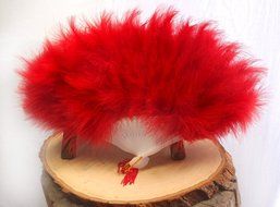 Quasimoon 11" Red Marabou Feather Chinese Folding Hand Fan for Weddings by PaperLanternStore
