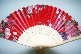 Traditional Chinese Folding Fan: Red Floral Pattern