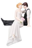 Couple Sitting on Edge Hand Painted Porcelain Bride Groom Cake Topper
