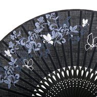 Linen Butterfly Flowers Hand Fan Lacquer Handle Folding Fan Black N7