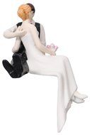 Couple Sitting on Edge Hand Painted Porcelain Bride Groom Cake Topper N2