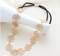 Fashion Lovely Metallic Lady Hollow Rose Flower Elastic Hair Band Headband 1 PC N3
