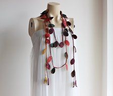 Leaves Necklace-Multicolor Crochet Necklace-Multicolor Lariat Scarf-Mohair Crochet Scarf with Gold Glitter- Autumn... N3