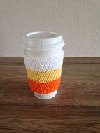 Crochet cup cozy, coffee cup sleeve, reusable coffee sleeve, coffee cup cozy in candy corn colors, orange, yellow... N2