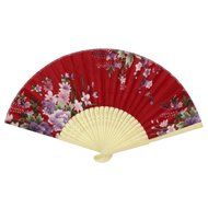 Purple Flower Pattern Bamboo Hollow Out Ribs Folding Hand Fan Red N2