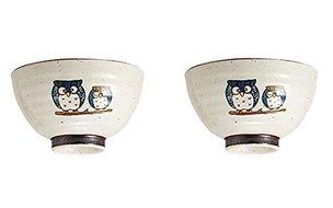 Saikai Pottery Pair Blue Owl Japanese Bowl for rice L size 38846 from Japan