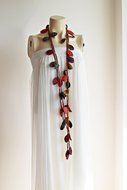 Leaves Necklace-Multicolor Crochet Necklace-Multicolor Lariat Scarf-Mohair Crochet Scarf with Gold Glitter- Autumn... N5